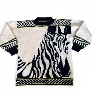 Vintage Zebra Intarsia Sweater 80s 90s Graphic Knit Oversized Large